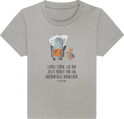 Produktbild von Mr. & Mrs. Panda Babyshirt Pinguin & Maus Wanderer 12. - 18. Monat - Heather Grey - Geschenk, Abenteurer, Kleinkind T-Shirt, Shirt, Ausflug, Baby Top, Organic, Roadtrip
