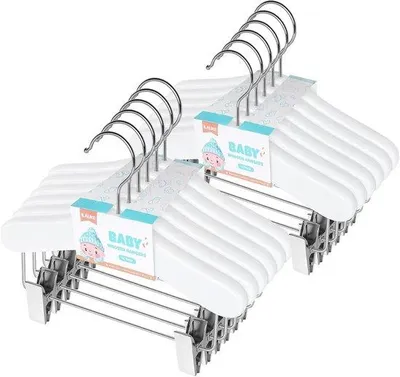 Produktbild von Famanu Holzkleiderbügel mit Klemmen für Babys - Set von 12 - 25 cm - Weiß