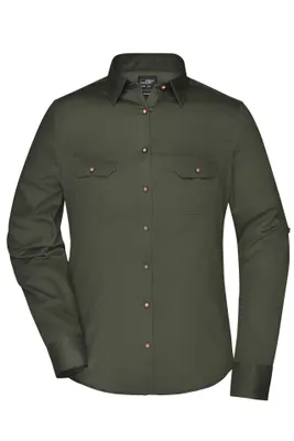 Produktbild von Damen-Bluse und Herren-Hemd im Trachtenlook olive, Gr. M