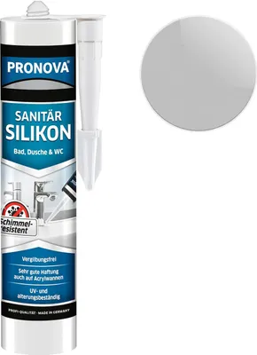 Produktbild von Sanitär-Silikon 300ml Kartusche - Hellgrau - dauerhaft wasserdicht, elastisch, Lösungsmittelfrei, Schimmelresistent