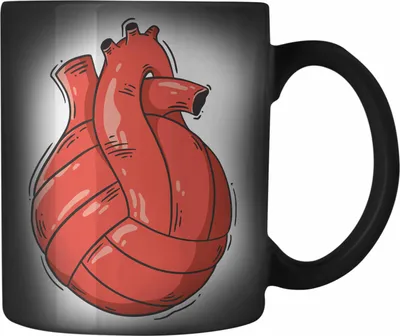 Produktbild von Trendation - Herz Farbwechsel Zauber-Tasse Valentinstag Volleyball Spieler Karabiner Farbwechsel Zauber-Tasse Edelstahl Geschenk für Sie Ihn Liebe Blumen Volleyball Trainer Coach Grafik (Schwarz)