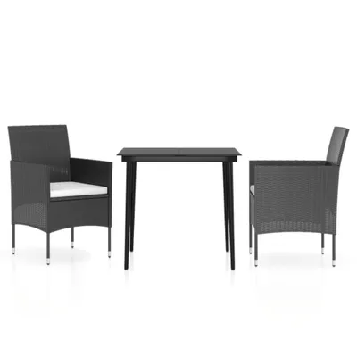 Obrázok produktu pre vidaXL 3-dielny záhradný jedálenský set s vankúšmi Black