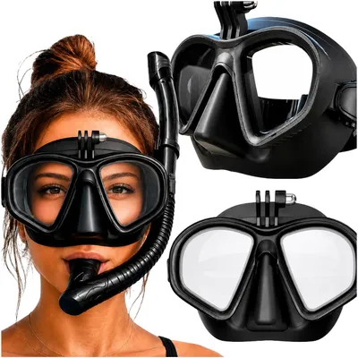 Produktbild von Schnorchelmaske mit Kamerahalterung, Tauchmaske für Schnorcheln und Tauchen, Verstellbares Kopfband, Schwarz
