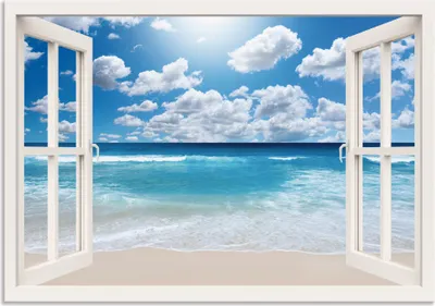 Produktbild von ARTland Wandbild Alu für Innen & Outdoor Fensterblick Großartige Strandlandschaft Größe: 70x50 cm