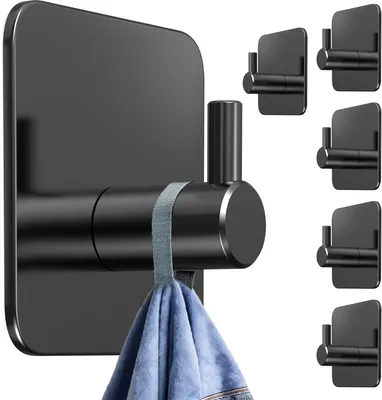 Produktbild von Selbstklebende Haken schwarz - Set von 6 - rostfreier Stahl