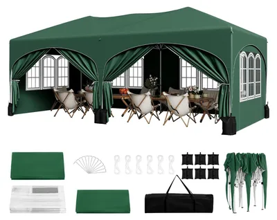 Produktbild von WOLTU Pavillon 3x6m Pop up Faltpavillon mit 6 Seitenteilen 4 Sandsäcke Grün
