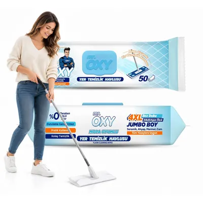 Productafbeelding van Mr. OXY 4XL vloerdoekjes, 50 stuks – Natte reinigingsdoekjes voor dweilen en vloerwissers – geschikt voor tegels, marmer, hout en glas – 1 verpakking