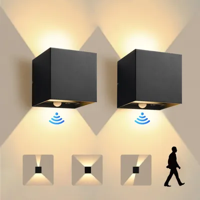 LED-Wandleuchte 2er-Set, 12 W, IP65, 1320 Lm, 3000 K, schwarz, Touch-Steuerung