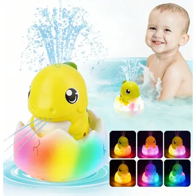 Produktbild von Dino Badespielzeug Wiederaufladbar - Wasserdichtes LED Babyspielzeug mit Wasserspritze & Sensorik - Pool- & Badespielzeug für Jungen & Mädchen