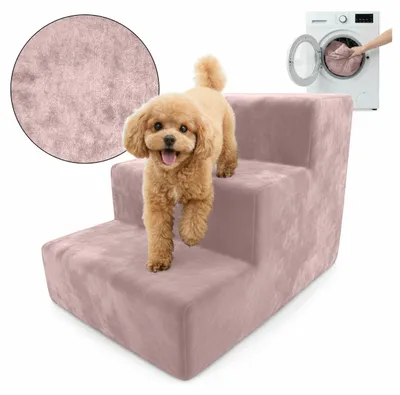 Produktbild von Muralo Treppe für Hund und Katze Rampe HUNDETREPPE Treppe für Haustiere 3 Stufen Rosa Magic Velvet Stoff