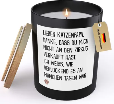 Produktbild von 22Feels Katzenpapa Geschenk Männer Spruchkerze Katze Sojawachs Kerze im Glas "Danke Dass Du Mich Nicht" Cat Dad Katzenbaby Handgemacht mit Spruch Duft Deko Vegan Nachhaltig - ZITRUS