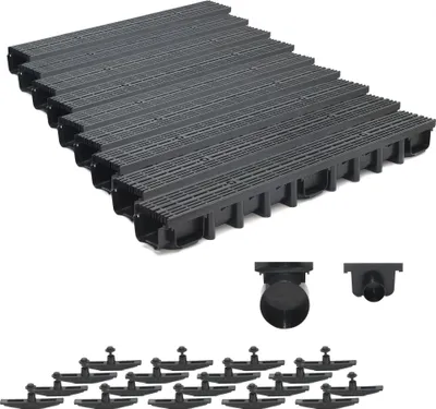 Produktbild von 9m Entwässerungsrinne für modulares System A15 98mm, komplett Stegrost Kunststoff, Schwarz Line