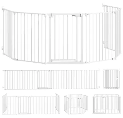 Produktbild von Hundebarriere 6-teilig mit Tür, faltbar | Farbe: Weiß | Abmessungen: 61x3x75 cm