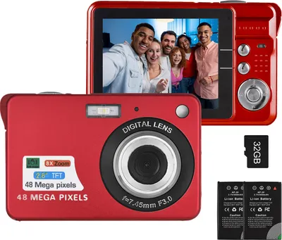 Produktbild von 4K-Digitalkamera, Videokamera, Camcorder, 48 MP, 2,8-Zoll-TFT-Bildschirm, Autofokus, 16-facher Digitalzoom, Anti-Shake-Funktion, Gesichtserkennung, Laecheln-Aufnahme, integrierter Blitz, mit 2 Akkus, 32 GB TF-Karte, Festival-Weihnachtsgeschenk fuer Kinder und Teenager