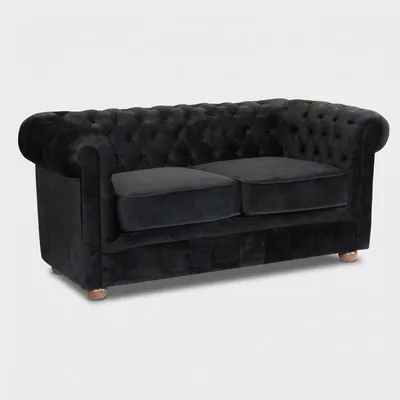 Image de canapé 2 places Chesterfield Tissu Velours Capitonné Design - Noir