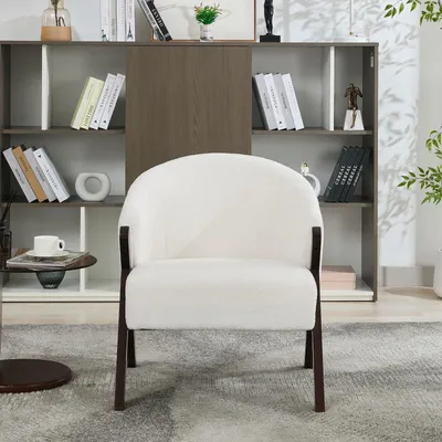 Obrázok produktu pre Stolička v štýle Mid-Century Moderne – kreslo – relaxačné kreslo – béžová – rám z tvrdého dreva