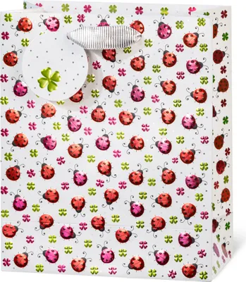 Produktbild von Geschenktüte Tasche medium A5-Format Glitzerkäfer Marienkäfer Kraftpapier Folienprägung