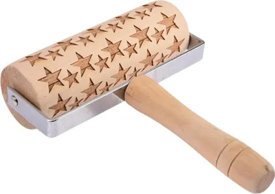 Image de Rouleau à pâtisserie en bois avec impression de flocons de neige Rouleau à pâtisserie gravé Outil de pâtisserie en bois tenu à la main