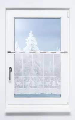 Produktbild von Scheibengardine von Lysel - Hirsch im Winterwald  (Bx H) 60cm * 50cm weiß