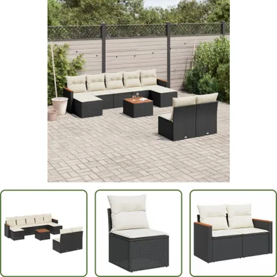 Produktbild von The Living Store 10-tlg. Garten-Sofagarnitur mit Kissen Schwarz Poly Rattan