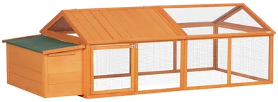 Produktbild von Hühnerstall Freilaufgehege 2,4 x 1,125 x 0,76 m Freigehege mit Schloss Tannenholz Hühnerhaus mit Tür, aufklappbar Dach, Outdoor Geflügelstall für Hühnerkäfig, 4-8 Hühner, Orange