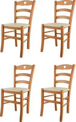 Produktbild von t m c s Tommychairs - 4er Set Stühle CUORE für Küche und Esszimmer, Robuste Struktur aus lackiertem Buchenholz im Farbton Honig und gepolsterte Sitzfläche mit Kunstleder in der Farbe Elfenbein bezogen