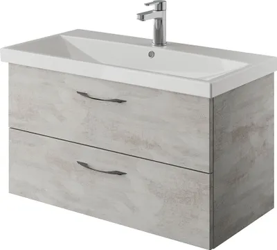 Produktbild von Badezimmer Waschtisch in Oxid Hellgrau mit Keramik Waschbecken in weiß VILLATORO-66, B/H/T ca. 90/53,2/45 cm