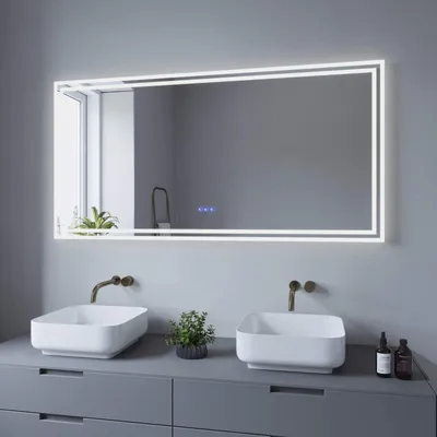 Produktbild von LED Spiegel Badezimmer 140x70 cm mit Beleuchtung, dimmbarer Lichtspiegel, beschlagfreier Badspiegel, ESSENS-Serie – Wandspiegel für Badezimmer