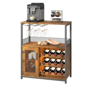 Produktbild von Weinregal Barschrank mit verstellbarem Weinregal und Glashalter Weinbarschrank für Küche, Esszimmer, Wohnzimmer, 70 x 35 x 92 cm, Retro