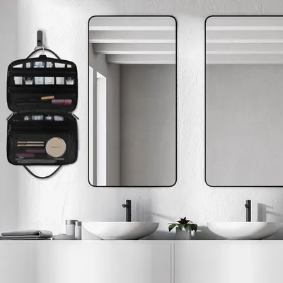 Image de Carttiya Sac de toilette de voyage pour homme - grand sac de toilette suspendu avec poche de toilette imperméable et poche de maquillage, sac de toilette de voyage pratique comme cadeau pour la fête des pères (noir)