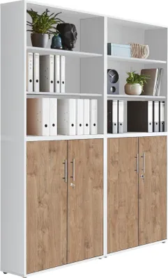 Produktbild von Aktenschrank TABOR 11 in weiß / Gold Harbor Oak, Schrankwand, Büroschrank, abschließbar, Metallgriffe