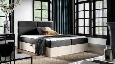 Produktbild von Boxspringbett Bett LAMBROS 160x200cm Nordic Teak Stoff Schwarz inkl. Bettkasten