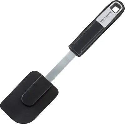 Produktbild von Fackelmann Teigschaber 26 cm SENSE, praktischer Teigspatel für beschichtete Koch-, Backutensilien, mit rutschfestem Soft-Touch-Griff (Farbe: Silber/Schwarz)