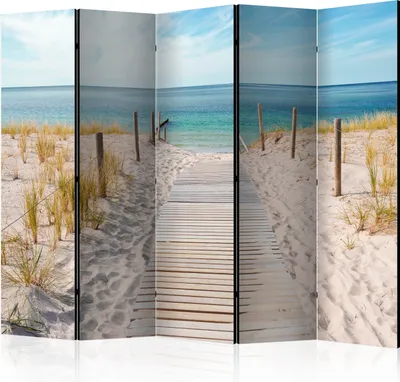 Produktbild von 5-teiliger Doppelseitiger Vlies Paravent - Holiday at the Seaside II 225x172 cm Landschaften c-B-0362-z-c