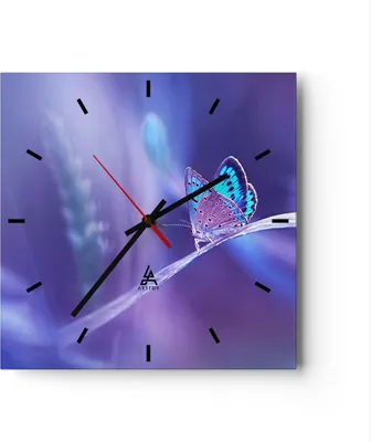 Produktbild von Wanduhr - Quadrat - Glasuhr - Schmetterling Natur - 40x40cm - Schleichendes Uhrwerk - Lautlos - zum Aufhängen bereit - Dekoration Modern - Wanddekoration aus Glas - C3AC40x40-3879