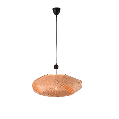 Immagine prodotto di Lampada a sospensione a cesto intrecciato a mano, design geometrico, stile boho naturale, attacco E27, ideale per soggiorno o sala da pranzo, nero, Ø61 cm