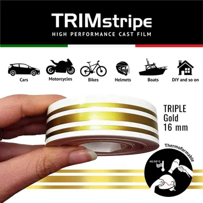Produktbild von Zierstreifen Klebestreifen für Autos, Drei Drähte, Gold, 16 mm x 10 m