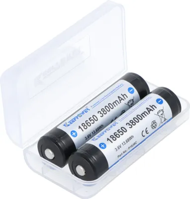 Zdjęcie produktu dla Akumulator litowo-jonowy 18650 3800 mAh, 3,6 V Akumulator litowo-jonowy zabezpieczony Podwyższony biegun dodatni Zestaw 2 szt. wraz z pudełkiem do przechowywania