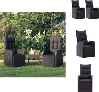 Produktbild von vidaXL Gartensessel mit Kissen 2 Stk. Verstellbar Schwarz Poly Rattan -  Gartenstühle