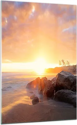 Produktbild von Bilder auf glas - Einteilig - Meer Strand Felsen - 70x100cm - Glasbilder - Wandbilder - Bilder - zum Aufhängen bereit - Wanddekoration aus Glas - Glas Bilder - Wandbild auf Glas - GPA70x100-3649