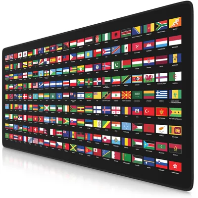 Produktbild von Titanwolf Gaming Mauspad XXL 90 x 40 cm, Mousepad, Motiv Weltflaggen mit Ländernamen in Englisch, Schreibtischunterlage, 1 Stück, schwarz