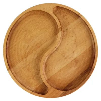 Produktbild von Ø28cm Servierplatte aus natürlichem Holz mit 2 geteilten Fächern, Servierteller von Vorspeisen, Käse und Snacks, Holzplatte Cheeseboard für Fleisch und Käse, Käseplatte, Cheese Board