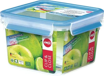 Produktbild von EMSA CLIP & CLOSE FRISCHHALTEDOSEN, Box, Rechteckig, 1,75 l, Blau, Transparent, Kunststoff, Deutschland