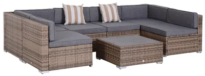 Immagine prodotto di Set da Giardino Divano Modulabile e Tavolino in Rattan Grigio