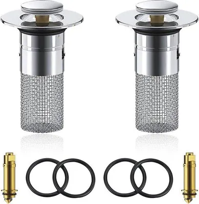 Productafbeelding van Wastafelstoppen Set van 2 voor 34-40 mm - Universele Pop-Up Afvoerzeef met Haarfilter