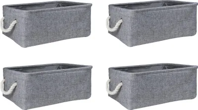 Immagine prodotto di QUVIO Cesto portaoggetti - Set di 4 - Organizzatore - Contenitore - Cesto per giocattoli - Cesto decorativo - Lino - Cotone - Manici in corda - Grigio
