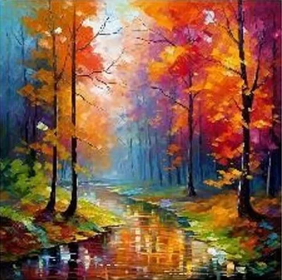 Produktbild von "Malen nach Zahlen: Fluss im Herbstwald, 40x50 cm, auf Leinwand, kreatives Motiv."