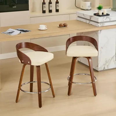 Productafbeelding van Barkruk Set Van 2 - Zwart PolyurethanLeer - 63 cm Zithoogte