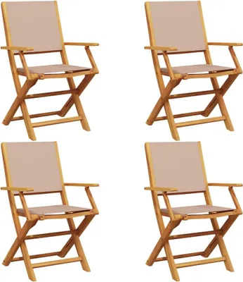 Image de Chaises de jardin 4 pcs. Pliable Taupe Tissu et bois massif