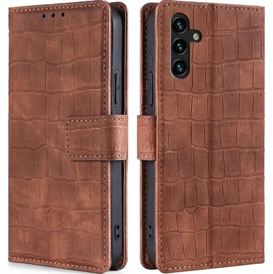 Produktbild von Mobigear Croco Schutzhülle für Samsung Galaxy A04s – Klapphülle/Etui mit Geldbörsenfunktion – Braun